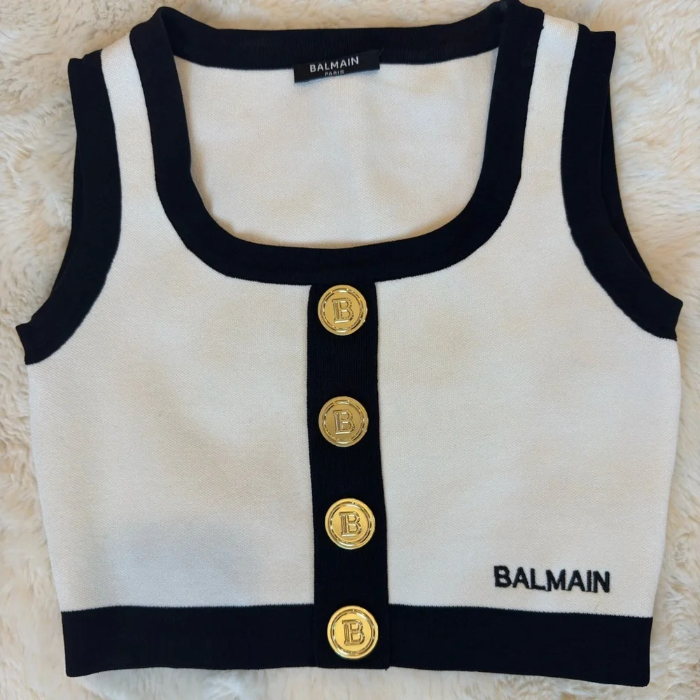 Balmain Monochrome Knit crop Top - Picture 1 of 7